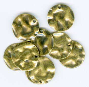 10 16mm Round Flat Hammered Antique Gold Pendants / Drops