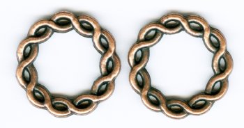 2 20mm Round Braided Antique Copper Linking Rings