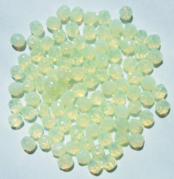 100 4mm Faceted Milky Light Yellow Opal Firepolish Beads