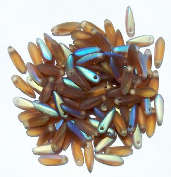 100 3x11mm Matte Transparent Smoke Topaz AB Dagger Beads