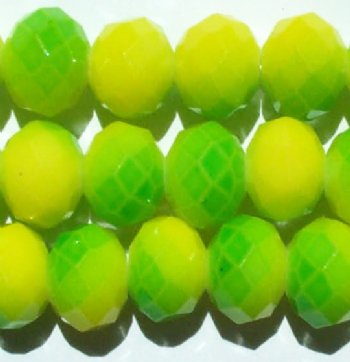 26 8x10mm Faceted Two Tone Neon Green & Yellow Chinese Crystal Donut Beads