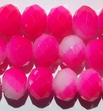 26 8x10mm Faceted Two Tone Neon Pink & White Chinese Crystal Donut Beads