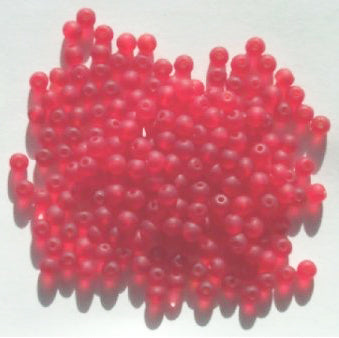 100 4mm Transparent Matte Siam Red Round Glass Beads