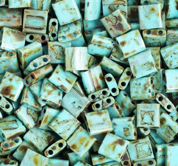 TL4514 5.2 Grams Opaque Turquoise Picasso Two Hole Miyuki Tila Beads