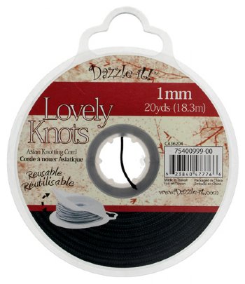 50 Yards of 1mm Black Knotting Cord with Reusable Bobbin