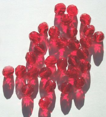 25 8mm Faceted Light Siam Ruby Firepolish Beads
