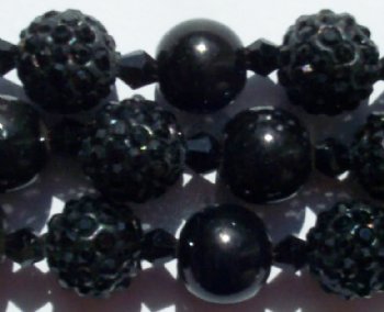 8 Inch Strand of Chinese Glass and Crystal Shamballa Beads - Jet