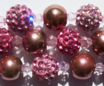 8 Inch Strand of Chinese Glass and Crystal Shamballa Beads - Pink