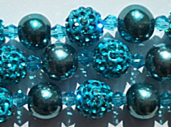 8 Inch Strand of Chinese Glass and Crystal Shamballa Beads - Turquoise