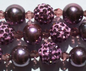 8 Inch Strand of Chinese Glass and Crystal Shamballa Beads - Violet