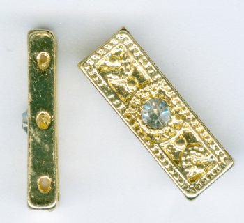 2 20x7x4mm 3-Hole Bright Gold Fancy Spacer Bars With Crystal