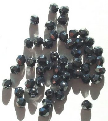 50 6mm Faceted Metallic Gunmetal Firepolish Beads