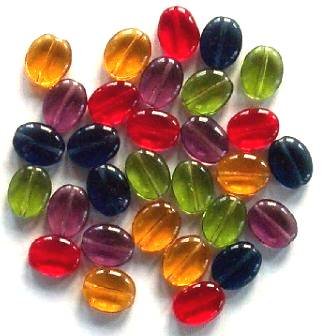30 12x9mm Transparent Flat Oval Glass Bead Autumn Mix