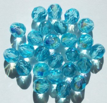 25 8mm Faceted Transparent Light Aqua AB Beads
