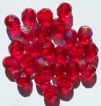 25 8mm Faceted Transparent Medium Siam Ruby AB Beads