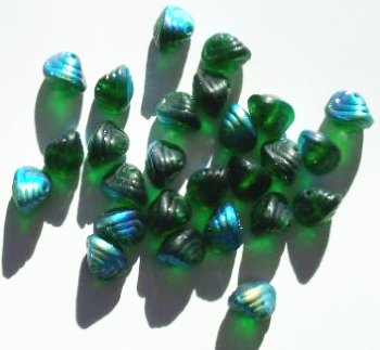 25 8mm Matte Emerald AB Glass Shell Beads