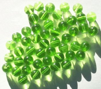 25 8mm Round Transparent Peridot Green Glass Beads