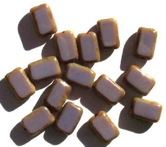15 12mm Opaque Mauve w/ Speckled Edges Rectangle Window Beads