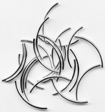 25 38x2mm Bright Silver Plated Curved Tube Beads