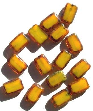 15 12mm Translucent Yellow w/ Speckled Edges Rectangle Window Beads