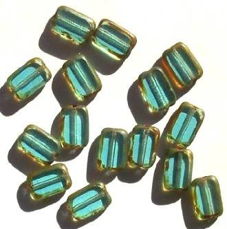 15 12mm Transparent Turquoise w/ Speckled Edges Rectangle Window Beads