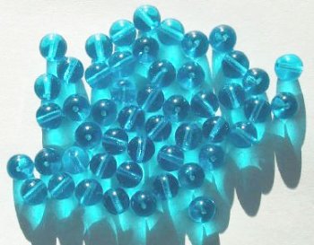 25 8mm Round Transparent Aqua Glass Beads