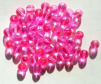 25 8mm Transparent Hot Pink AB Lustre Round Glass Beads