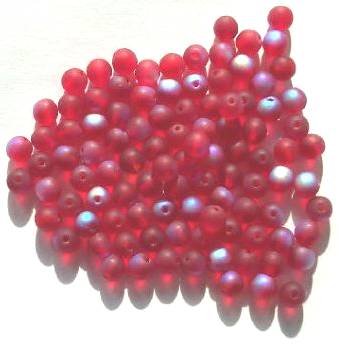 50 6mm Transparent Matte Red AB Round Beads