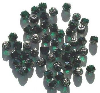 50 6mm Triangle Faceted Emerald, Silver Tipped with Coated Ends