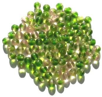 50 6mm Transparent Two Tone Olive & Pink Round Beads