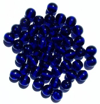 25 8mm Transparent Cobalt Round Glass Beads