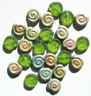 25 12mm Transparent Matte Olive AB Glass Swirl Disk Beads