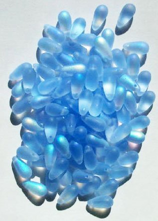 50 5x10mm Transparent Matte Light Sapphire AB Drop Beads