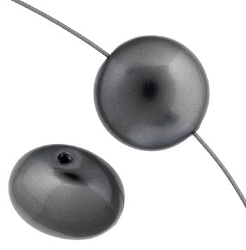 1, 14mm Dark Grey Swarovski Coin Pearl Bead