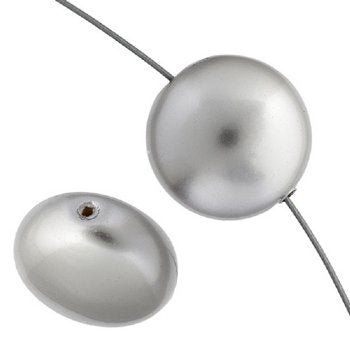 1, 16mm Light Grey Swarovski Coin Pearl Bead