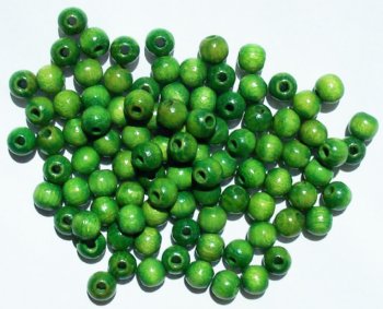100 6mm Green Round Wood Beads