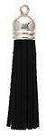Pack of 4, 5.5cm Black and Silver Faux Suede Tassels