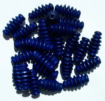 25 17x9mm Blue Ridged Oval Wood Beads