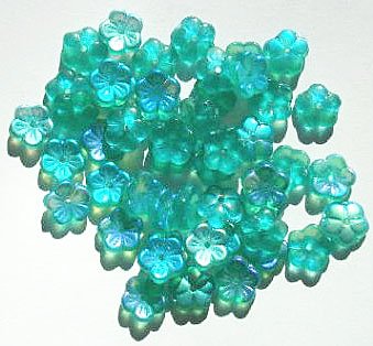 50 3x8mm Matte Turquoise AB Cupped Flower Beads