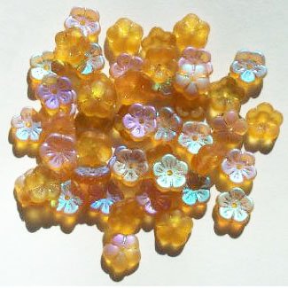50 3x8mm Matte Topaz AB Cupped Flower Beads