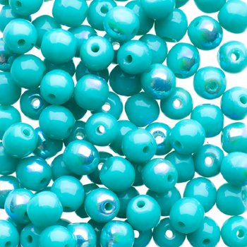 100 4mm Opaque Turquoise Green AB Round Beads