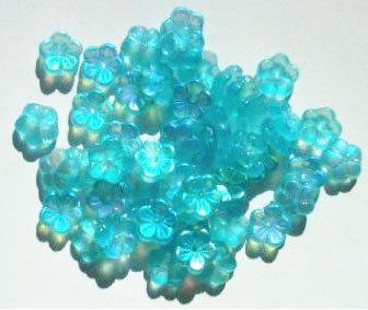 50 3x8mm Matte Aqua AB Cupped Flower Beads
