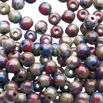 100 4mm Opaque Red Travertine Round Glass Beads