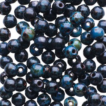 100 4mm Opaque Jet Travertine Round Glass Beads