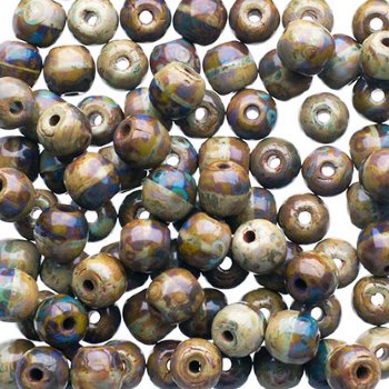 100 4mm Opaque Olivine Travertine Round Glass Beads