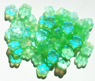 50 3x8mm Transparent Matte Light Green AB Cupped Flower Beads