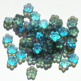 50 3x8mm Transparent Matte Montana Blue AB Cupped Flower Beads