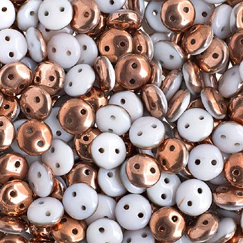 50 6mm Chalk Copper Two Hole Glass Lentil Beads