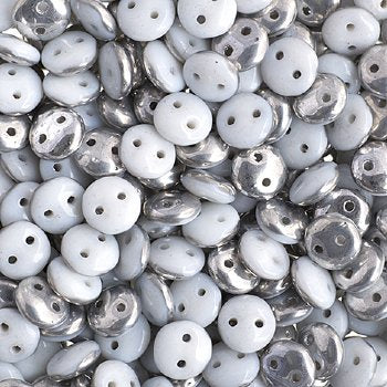 50 6mm Chalk Silver Two Hole Glass Lentil Beads