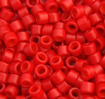 DB-0791 5.2 Grams of 11/0 Dyed Matte Opaque Bright Red Delica Beads